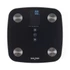 Black digital bathroom scale, square design, top view, Salter button visible.