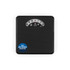 Black analogue bathroom scale with textured platform and no batteries needed label