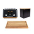 Black Salter 4-slice toaster, black bread bin, and wooden chopping board set