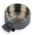 Digital kitchen scale with stainless steel bowl in grey, angled to show LCD display.