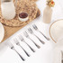 Silver dessert fork with three prongs, shown on white background
