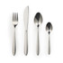 Set of four silver stainless steel cutlery pieces: fork, knife, tablespoon, teaspoon.