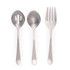 Three-piece silver serving set with slotted spoon, large spoon, and serving fork.