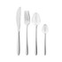 4-piece silver stainless steel cutlery set with textured handles: knife, fork, spoon, teaspoon