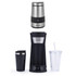 Salter coffee grinder and black single serve coffee maker with travel mug and clear tumbler.