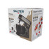 Salter Alchemy stand mixer box showing black and gold mixer with bowl attachments, 5L capacity.