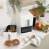 Salter dual drawer air fryers in black and white on kitchen counter
