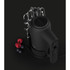 Black hand mixer with chrome attachments and berries on black background