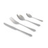 Set of four silver stainless steel cutlery pieces: knife, fork, dessert spoon, teaspoon