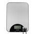 Digital kitchen scale with brushed steel surface, LCD display, and USB charging cable