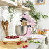 Box for Salter retro stand mixer in pink with mixing attachments shown