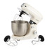 Cream stand mixer with stainless steel bowl, whisk attached, plus dough hook and beater accessories