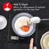 Digital kitchen scale with bowl showing butter, egg yolk, and flour for add & weigh feature