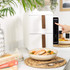White and black double drawer air fryer showing baskets pulled out, product image