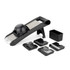 Black multi-blade vegetable mandoline slicer with attachments and food holder