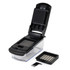Black vegetable chopper with interchangeable grid blades and cleaning comb