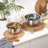 Stainless steel mixing bowl with internal measurement markings