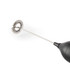 Black handheld milk frother with stainless steel whisk attachment