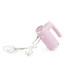Pink hand mixer with beaters and dough hooks attachments shown