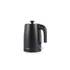 Black and gold electric kettle with side water gauge, shown upright on white background