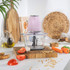 Salter electric food chopper in pink with clear glass bowl, shown from front angle