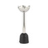 Stainless steel blender attachment with black plastic base, shown upright