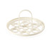 Cream plastic egg poacher rack with handle, shown empty on white background