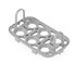 Grey plastic egg rack for six eggs, shown empty from angled view
