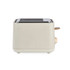 Stone-coloured two-slice toaster with gold controls, side view
