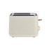 Stone-coloured two-slice toaster with gold controls, side view
