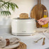 Box for Salter retro cream 2-slice toaster, packaging highlights product features.