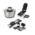 Stainless steel salad spinner, vegetable chopper, and multi-blade mandoline slicer set.