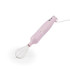 Pink electric hand whisk with stainless steel head on white background