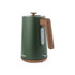 Green electric kettle with wood-effect handle and base, side water level window