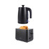 Black electric kettle and toaster set with two slices of toasted bread, on white background