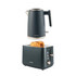 Matte navy kettle and toaster set with two slices of toasted bread, on white background