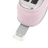 Close-up of pink toaster with crumb tray extended