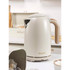 Cream cordless electric kettle with gold handle, Salter branding, on kitchen worktop