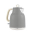 Grey electric kettle with cream handle, shown on white background