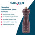 Mulberry wooden adjustable spice grinder, ceramic mechanism, promotional banner.