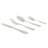 Four-piece stainless steel cutlery set: knife, fork, tablespoon, teaspoon.