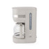 Taupe coffee maker with glass carafe, side view showing water level indicator