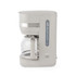 Taupe coffee maker with glass carafe, side view showing water level indicator