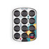 12-cup grey muffin tray made from recycled carbon steel, shown in retail packaging