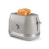 Taupe 2-slice toaster with dial and lever, showing toasted bread, Salter brand