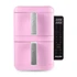 Pink dual-drawer air fryer with both drawers open, suitable for kitchen appliances listing