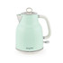 Mint green electric kettle with cream handle, Salter brand, side view