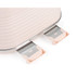 Close-up of pink toaster with two removable crumb trays extended