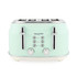 Mint green Salter 4-slice toaster with reheat, defrost and cancel buttons, front view.
