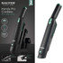 Cordless handheld vacuum cleaner with charging base, black with green accents